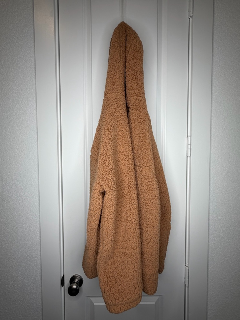 Camel Teddy Sherpa Hooded Coat Oversized Open Front Fleece Jacket Cozy - Picture 8 of 8
